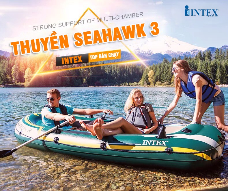 Bộ thuyền Seahawk 3 người mái chèo nhôm INTEX 68380