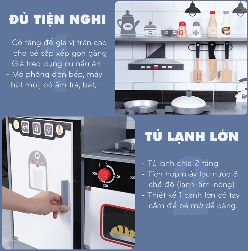 Đồ chơi nấu ăn gỗ cao cấp có đèn và âm thanh MSN22006