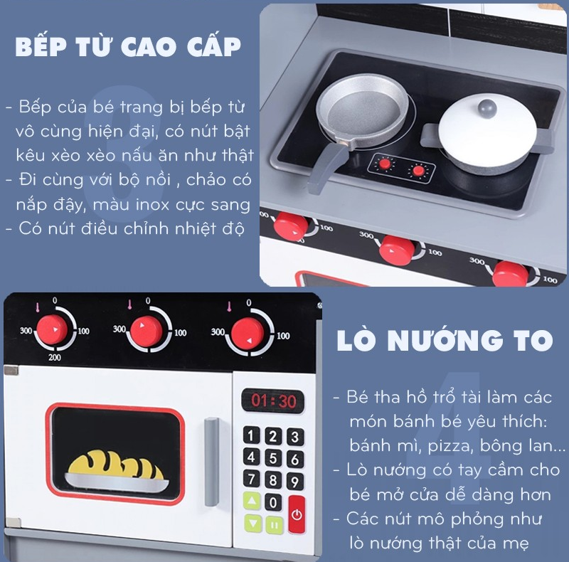 Đồ chơi nấu ăn gỗ cao cấp có đèn và âm thanh MSN22006