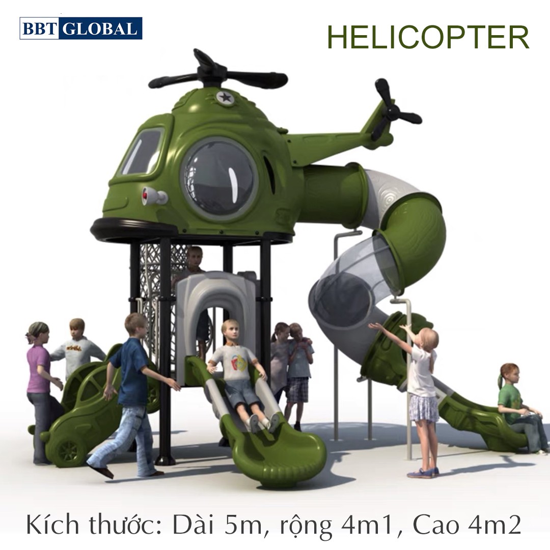 Cầu trượt liên hoàn ngoài trời cao cấp 2 tầng máy bay trực thăng BG-218