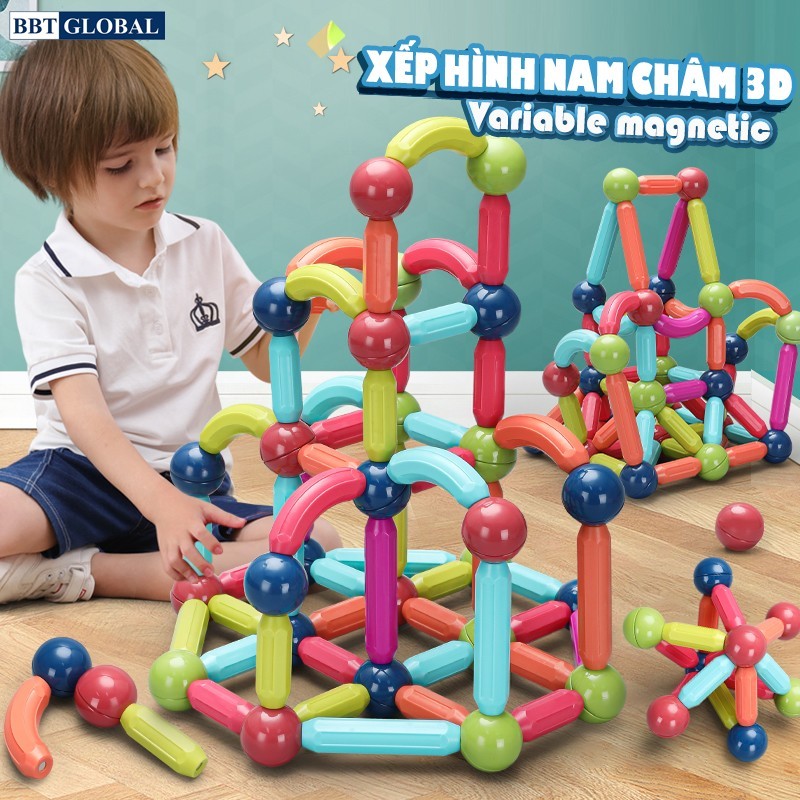 Đồ chơi xếp hình nam châm 130 chi tiết kèm hộp đựng 706-130