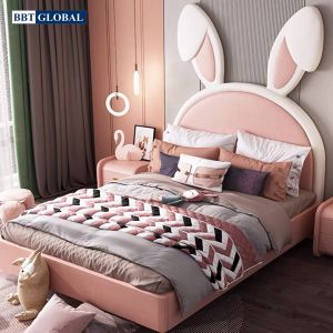 Giường trẻ em tai thỏ hồng bọc đệm cho bé gái GTE-18