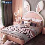 Giường trẻ em tai thỏ hồng bọc đệm cho bé gái GTE-18