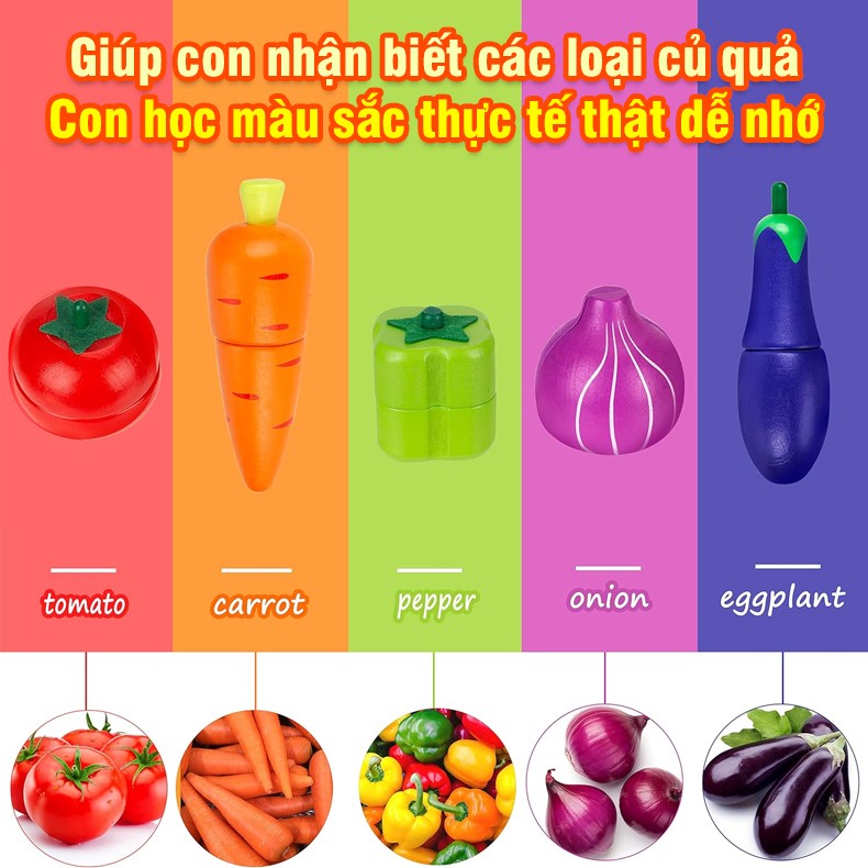 Bộ đồ chơi cắt rau củ quả bằng gỗ cao cấp BBT Global MSN15032