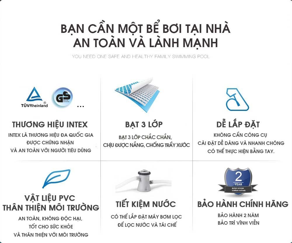 Bể bơi gia đình tròn cổ bơm hơi đường kính 3m96 INTEX 28143