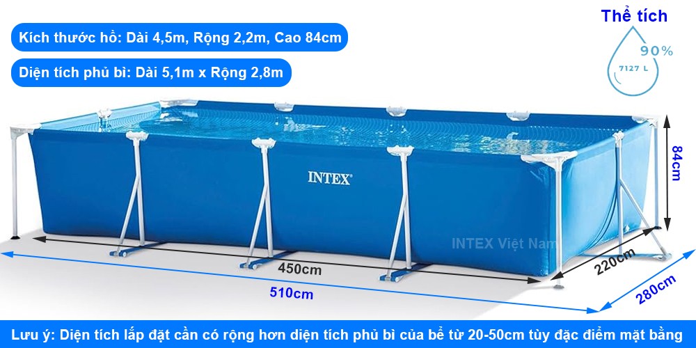 Hồ bơi khung kim loại chữ nhật 4,5m*2,2m INTEX 28273