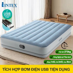 Giường hơi đôi 1m52 cao cấp INTEX 64159 tích hợp bơm điện cổng USB