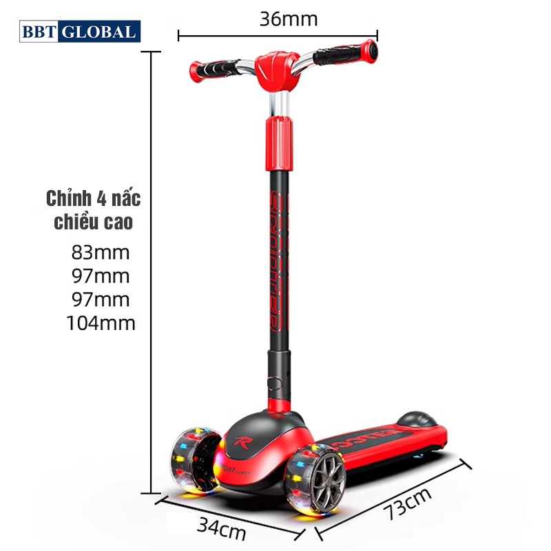 Xe trượt scooter cho bé BBT Global bánh sáng KM984