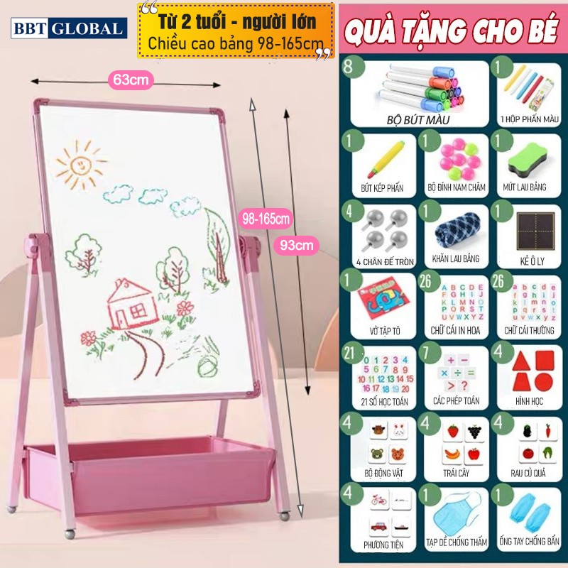 Bảng vẽ trẻ em CỠ LỚN 2 mặt từ tính xóa dễ dàng, không bám bụi A189