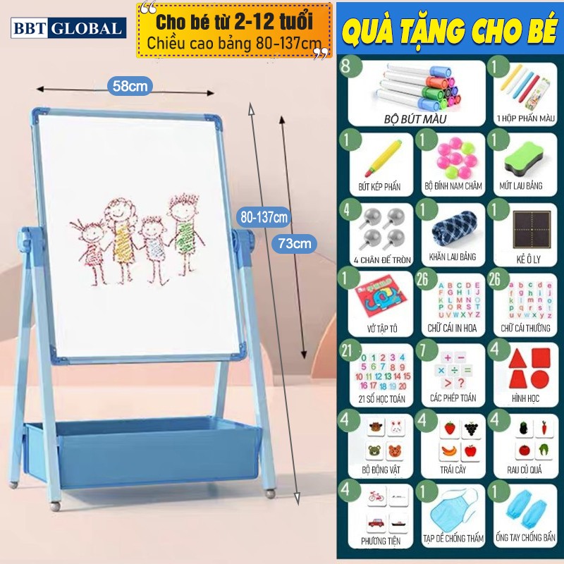 Bảng vẽ trẻ em CỠ LỚN 2 mặt từ tính xóa dễ dàng, không bám bụi A189