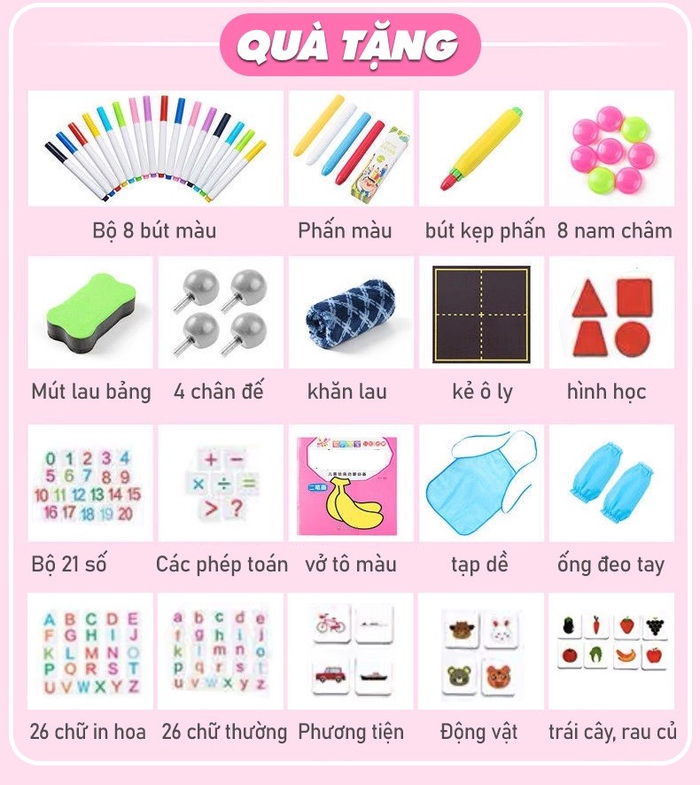Bảng vẽ trẻ em CỠ LỚN 2 mặt từ tính xóa dễ dàng, không bám bụi A189