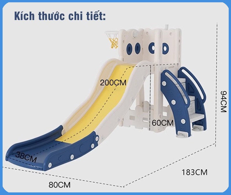 Cầu trượt BBT Global máng dài 2m cỡ lớn tải trọng 120kg BSL410