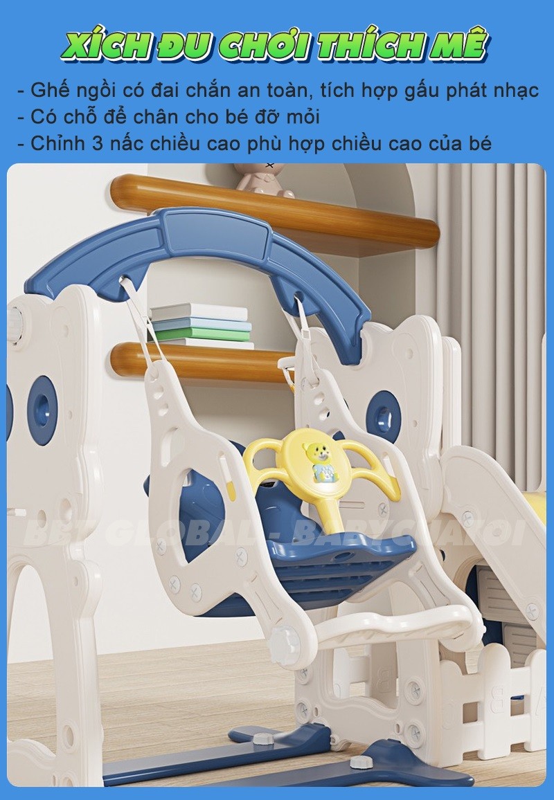 Cầu trượt xích đu BBT Global máng dài 2m cỡ lớn tải trọng 120kg BSL411