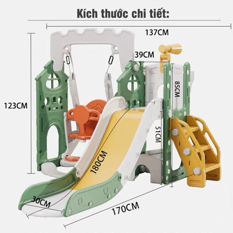 Kích thước cầu trượt xích đu cho bé BSL421 siêu to khổng lồ