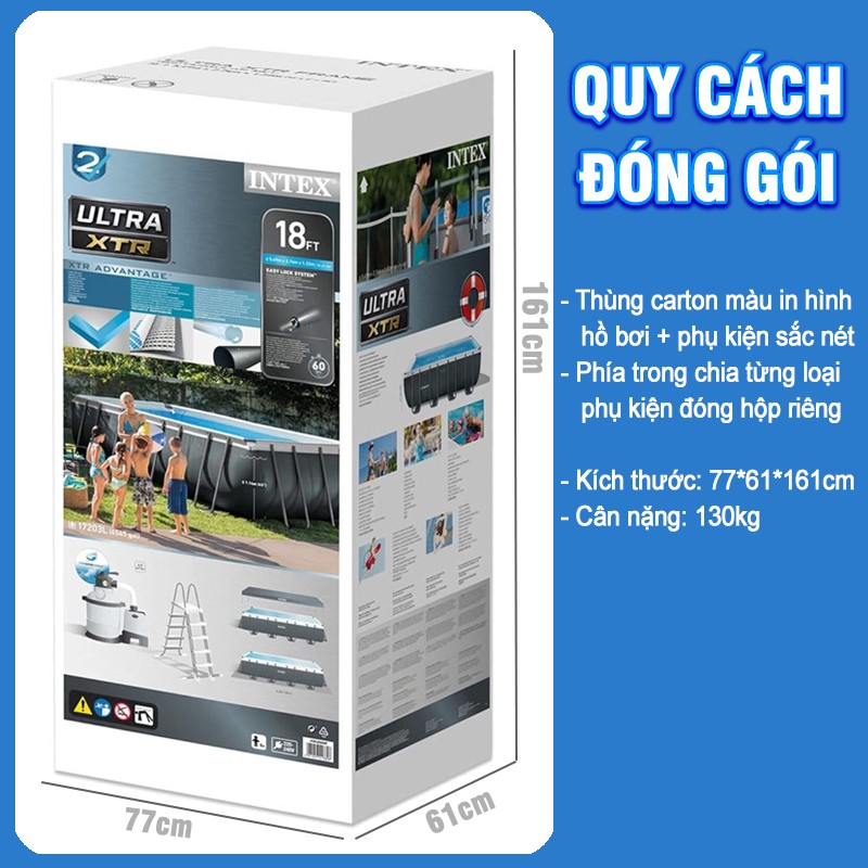 Bể bơi khung kim loại siêu cao cấp DELUXE 5m49 máy lọc nước cát INTEX 26356