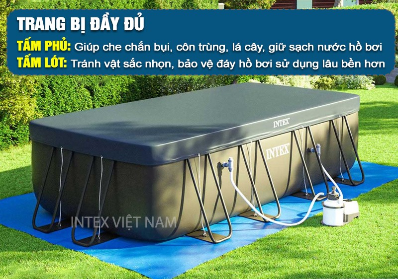 Bể bơi khung kim loại siêu cao cấp DELUXE 5m49 máy lọc nước cát INTEX 26356
