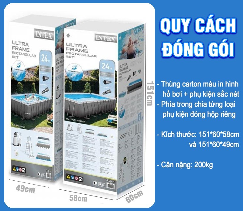 Bể bơi khung kim loại siêu cao cấp DELUXE 7m32 máy lọc điện phân INTEX 26368