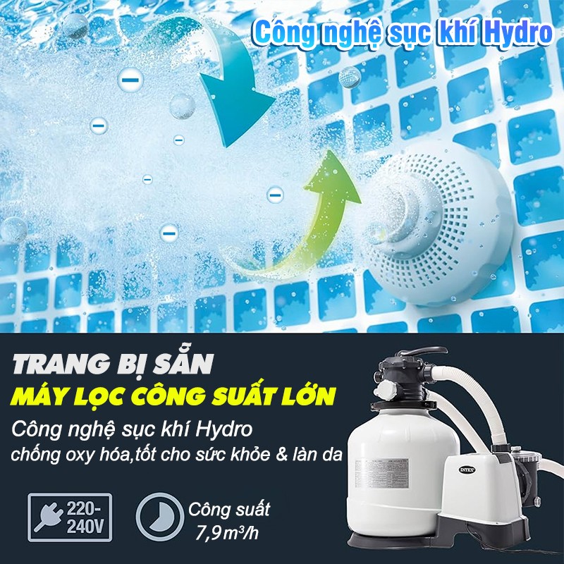 Bể bơi khung kim loại siêu cao cấp DELUXE 7m32 máy lọc điện phân INTEX 26368