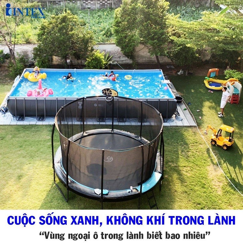 Bể bơi khung kim loại siêu cao cấp DELUXE 9m75 máy lọc điện phân INTEX 26378
