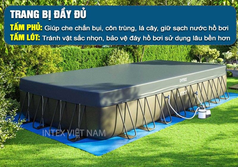Bể bơi khung kim loại siêu cao cấp DELUXE 9m75 máy lọc điện phân INTEX 26378