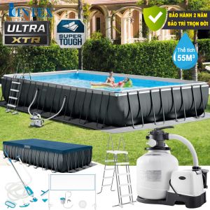 Bể bơi khung kim loại siêu cao cấp DELUXE 9m75 máy lọc điện phân INTEX 26378