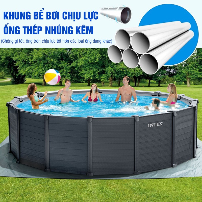Bể bơi khung kim loại chịu lực giả gỗ 4m78 INTEX 26384