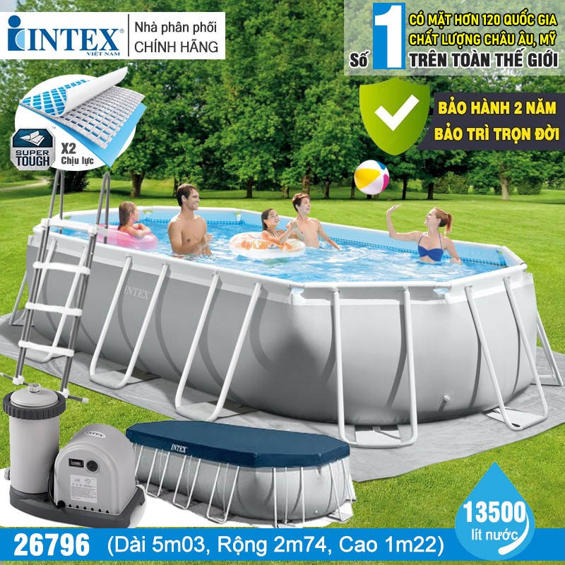 Bể bơi khung kim loại chịu lực cao cấp OVAL PREMIUM dài 5m INTEX 26796