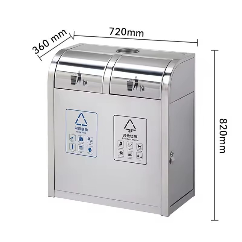 Thùng rác INOX 201 đúc với 2 ngăn cho khu vui chơi công cộng T201