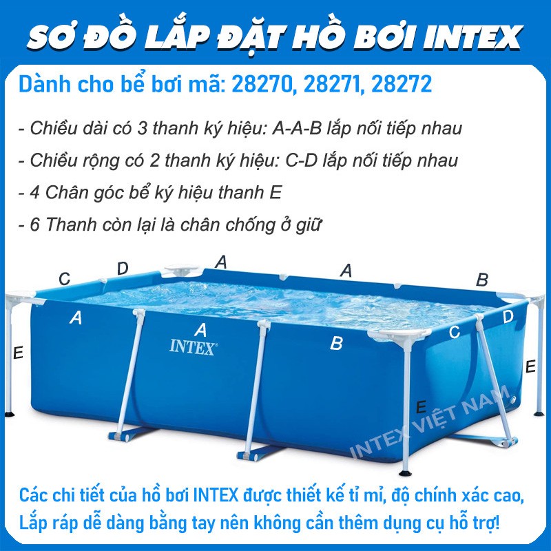 Bể bơi khung kim loại chữ nhật 2,2m*1,5m INTEX 28270