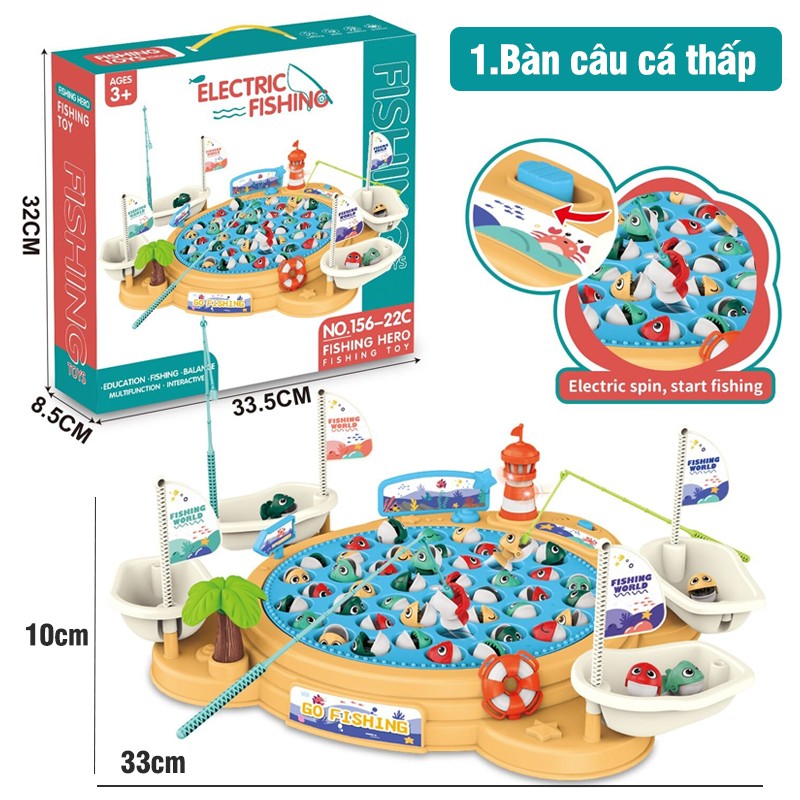 Bàn câu cá nam châm 45 cá, 4 cần câu, 4 thuyền, hải đăng có đèn và nhạc 156-22C/156-23C