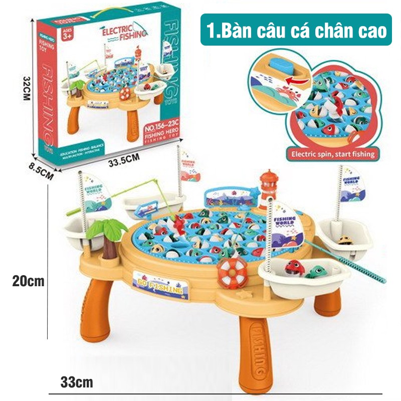 Bàn câu cá nam châm 45 cá, 4 cần câu, 4 thuyền, hải đăng có đèn và nhạc 156-22C/156-23C