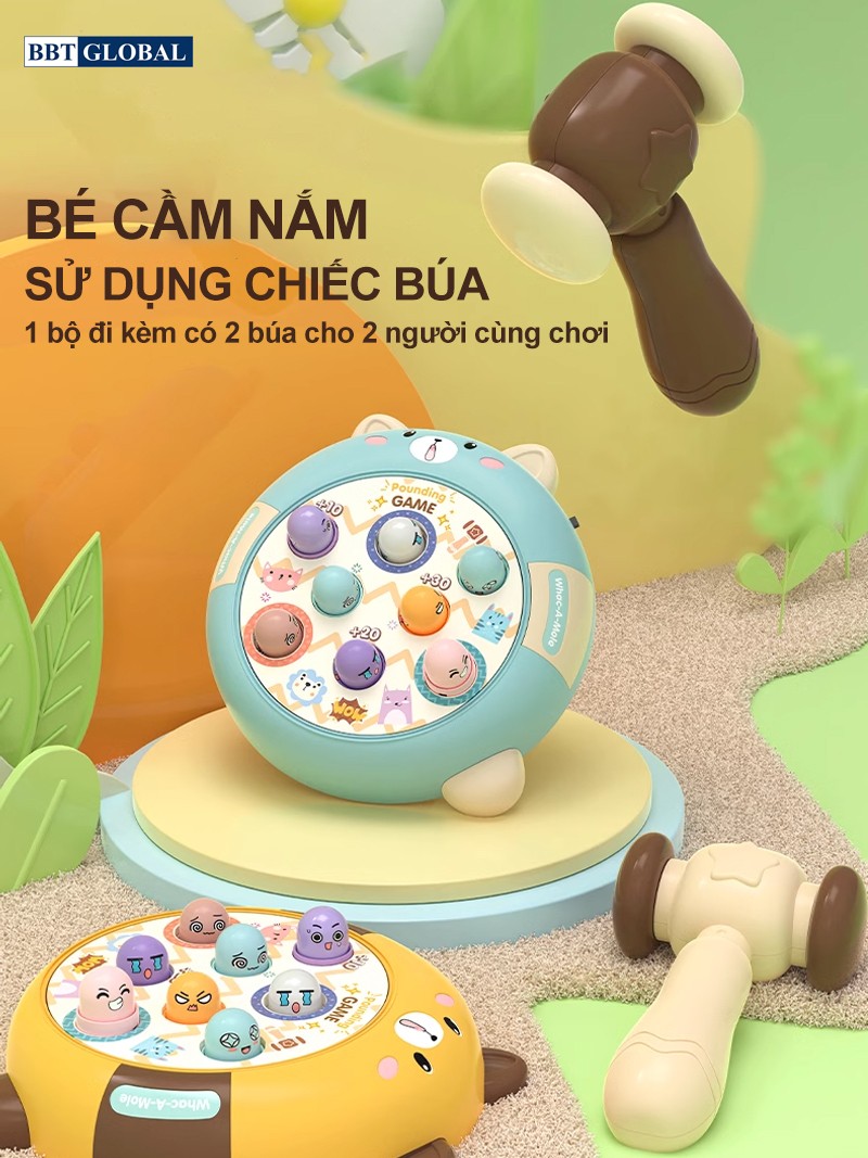 Đồ chơi đập chuột xoay 360 độ, 2 búa có đèn và nhạc 158-7C