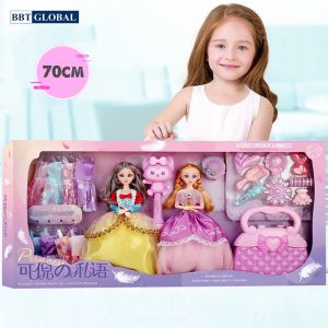 Đồ chơi búp bê thời trang hộp lớn 70cm 2 búp bê công chúa, nhiều váy và phụ kiện 999-D38