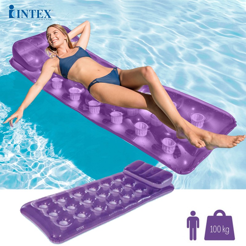 Phao nằm cao cấp thư giãn có gối đầu và lỗ để cốc INTEX 58890