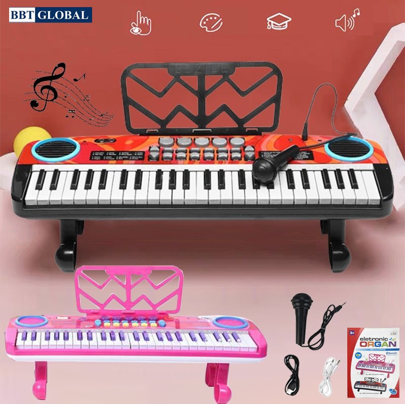 Đàn organ điện tử cho bé 49 phím có mic, sạc, giá đỡ, chân cao 4901A