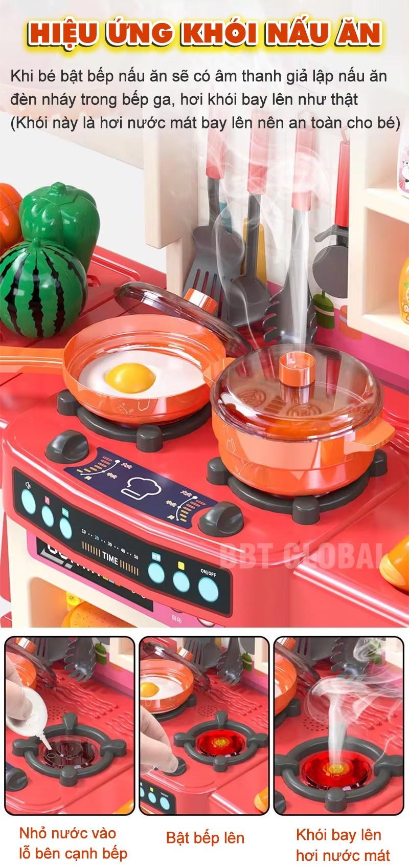 Đồ chơi nhà bếp nấu ăn cho bé cỡ lớn 95cm, 54 chi tiết như thật 839-012