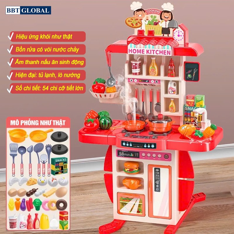 Đồ chơi nhà bếp nấu ăn cho bé cỡ lớn 95cm, 54 chi tiết như thật 839-012