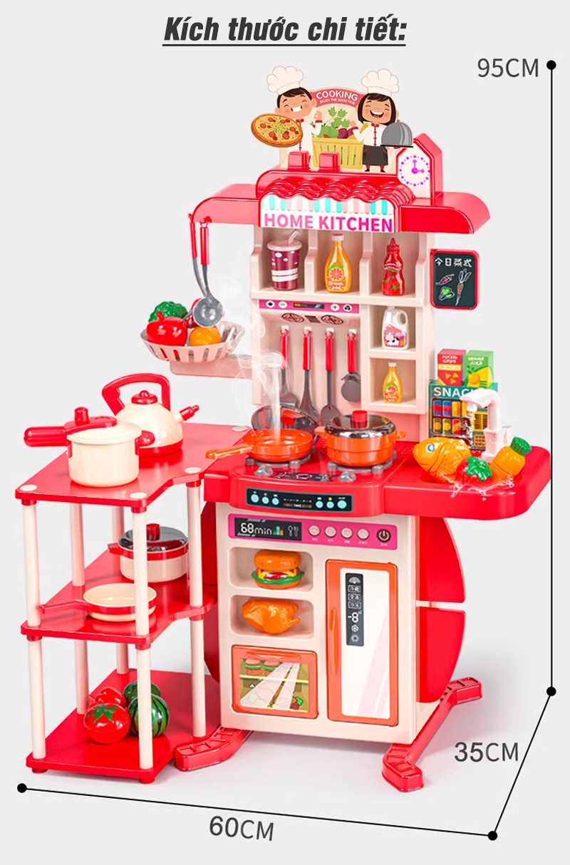 Đồ chơi nhà bếp cỡ lớn 95cm, 73 chi tiết kèm kệ 3 tầng 839-013