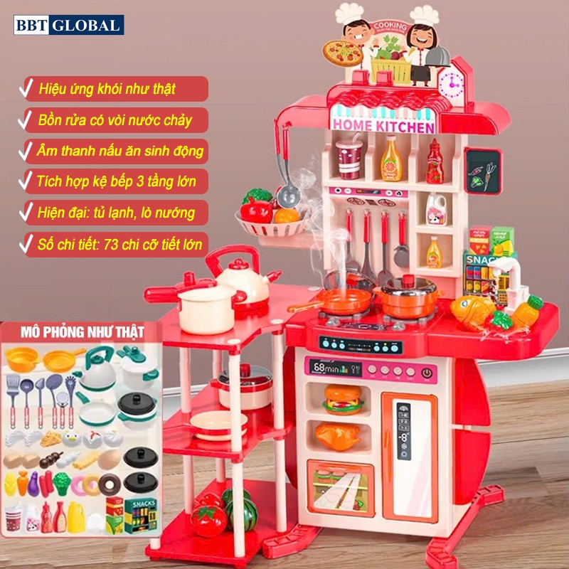 Đồ chơi nhà bếp cỡ lớn 95cm, 73 chi tiết kèm kệ 3 tầng 839-013