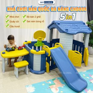 Nhà chơi cầu trượt bể bóng Hàn Quốc có ném bóng rổ CHD808