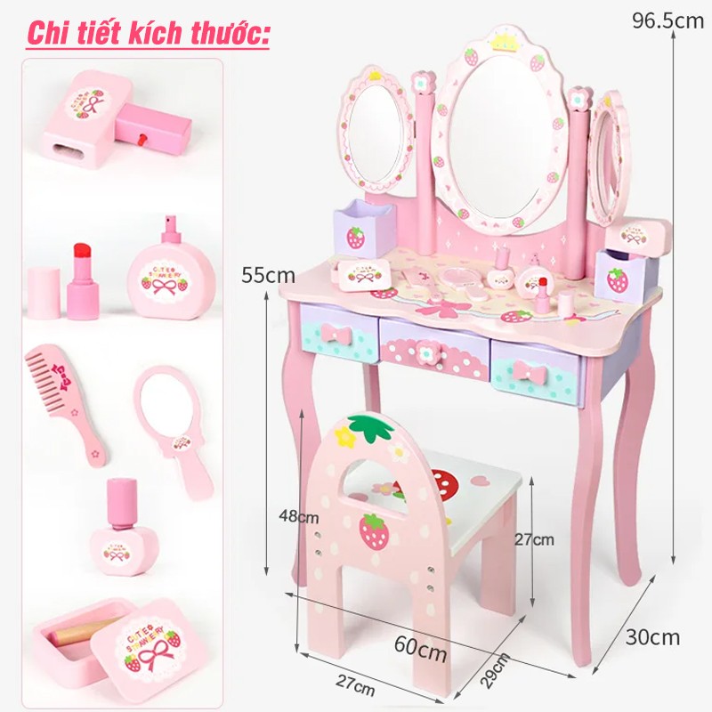 Bộ bàn ghế trang điểm gỗ cho bé gái CỠ LỚN cao 97cm JYNC052