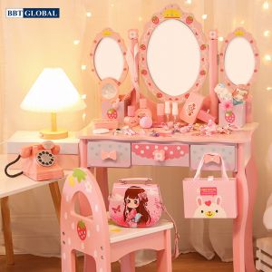 Bộ bàn ghế trang điểm gỗ cho bé gái CỠ LỚN cao 97cm JYNC052