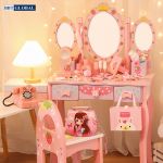 Bộ bàn ghế trang điểm gỗ cho bé gái CỠ LỚN cao 97cm JYNC052