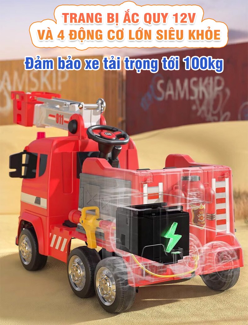 Ô tô điện cứu hỏa cần cẩu cho bé CỠ LỚN BBT-114