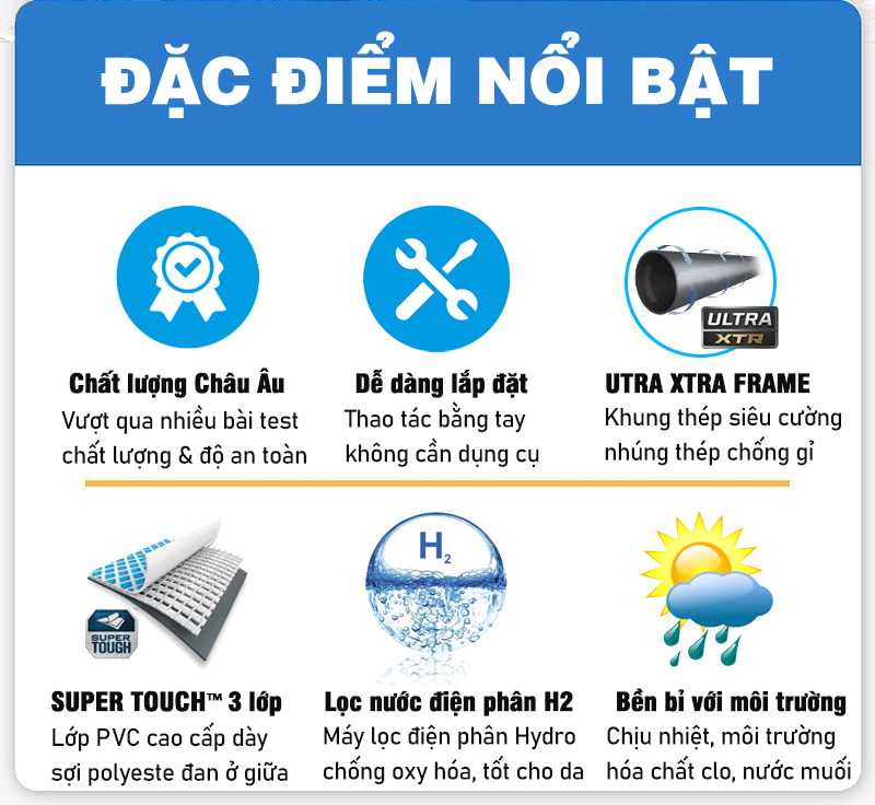 Bể bơi khung kim loại siêu cao cấp DELUXE 7m32 máy lọc điện phân INTEX 26368