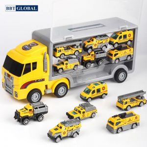 Mô hình xe container chở 6 xe công trình bằng hợp kim cho bé 818-2B