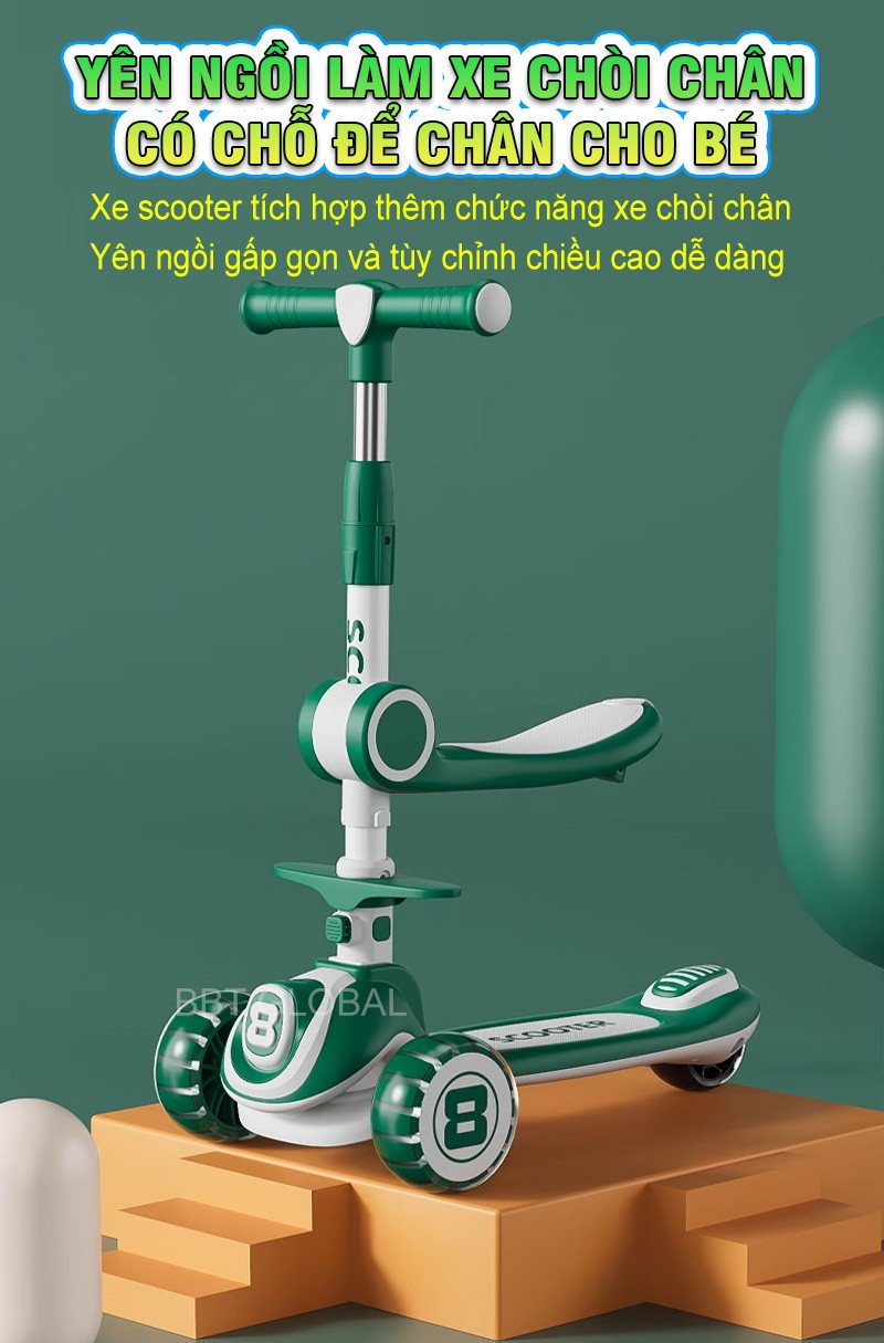 Xe trượt Scooter BBT Global 2 trong 1 cao cấp cho bé SK1307