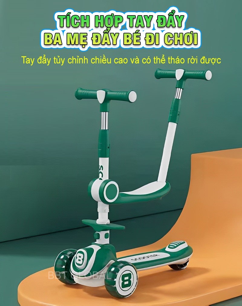 Xe trượt Scooter BBT Global 2 trong 1 cao cấp có tay đẩy cho bé SK1307TD