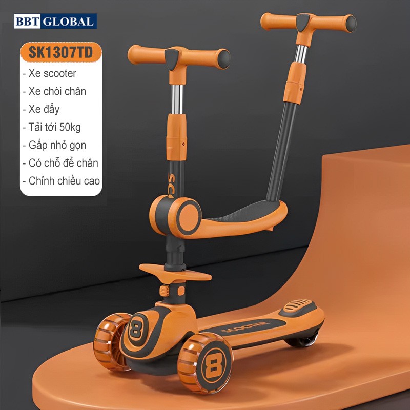 Xe trượt Scooter BBT Global 2 trong 1 cao cấp có tay đẩy cho bé SK1307TD