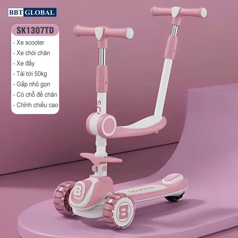 Xe trượt Scooter BBT Global 2 trong 1 cao cấp có tay đẩy cho bé SK1307TD